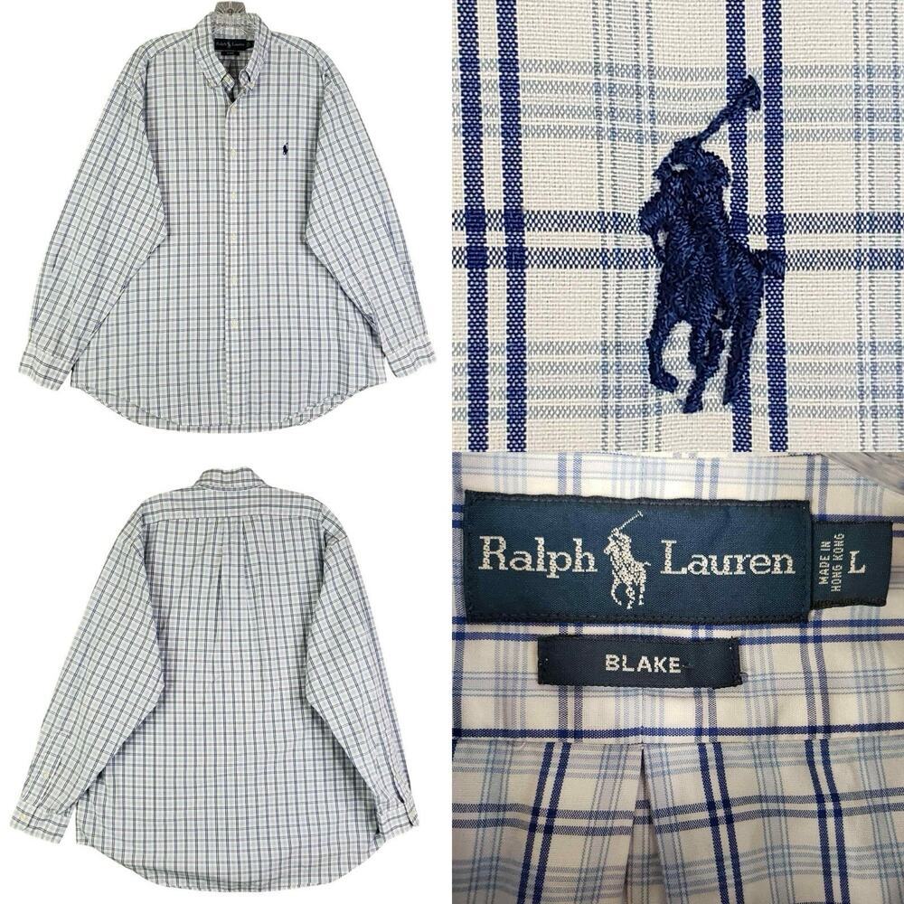 Polo Ralph Lauren Shirt Oxford Button Down Mens Size Large LS White Plaid Blake